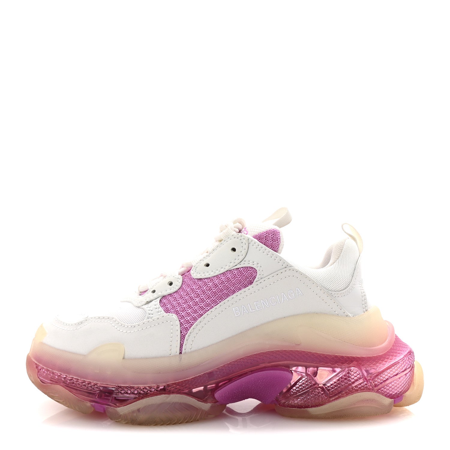 Balenciaga Fabric Mesh Clear Sole Womens Triple S Sneakers 37 White Pink