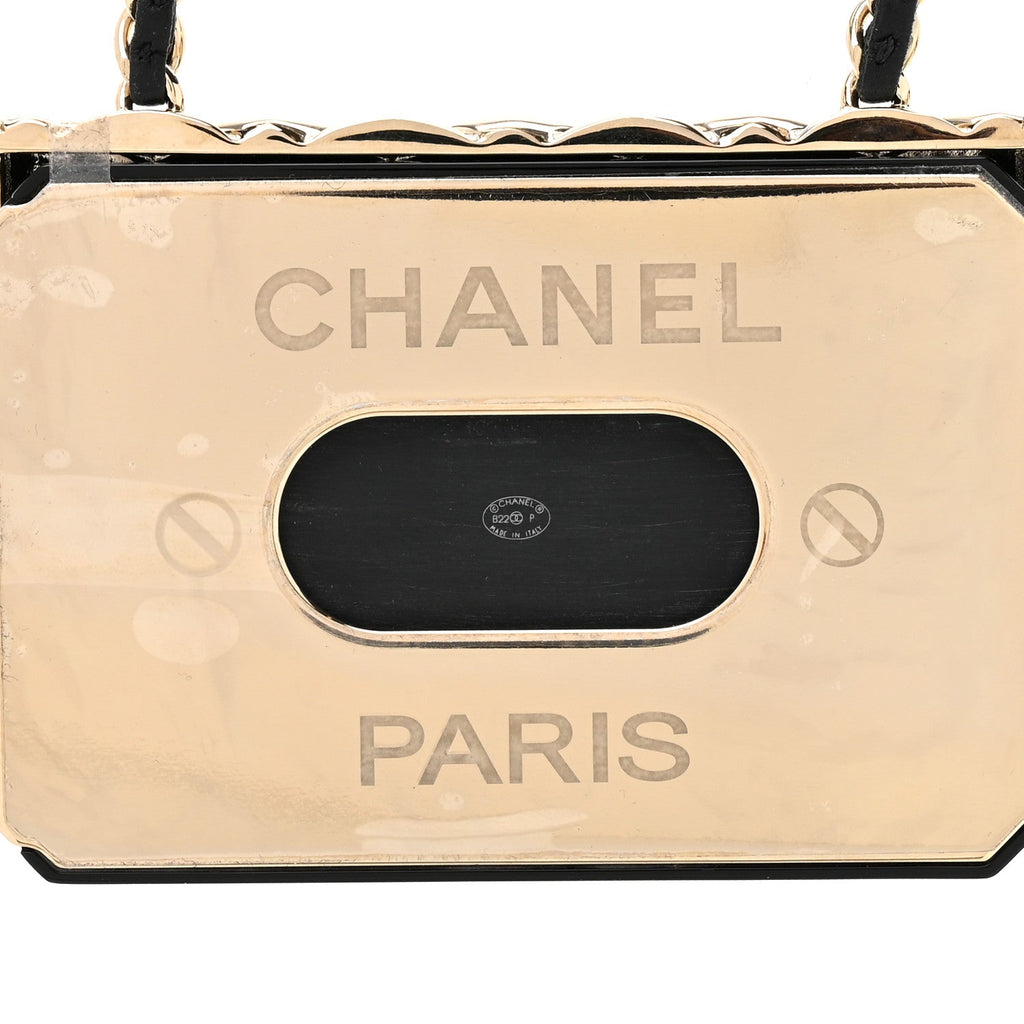 Chanel Metal Resin Lambskin Flap Bag Long Necklace Gold Black