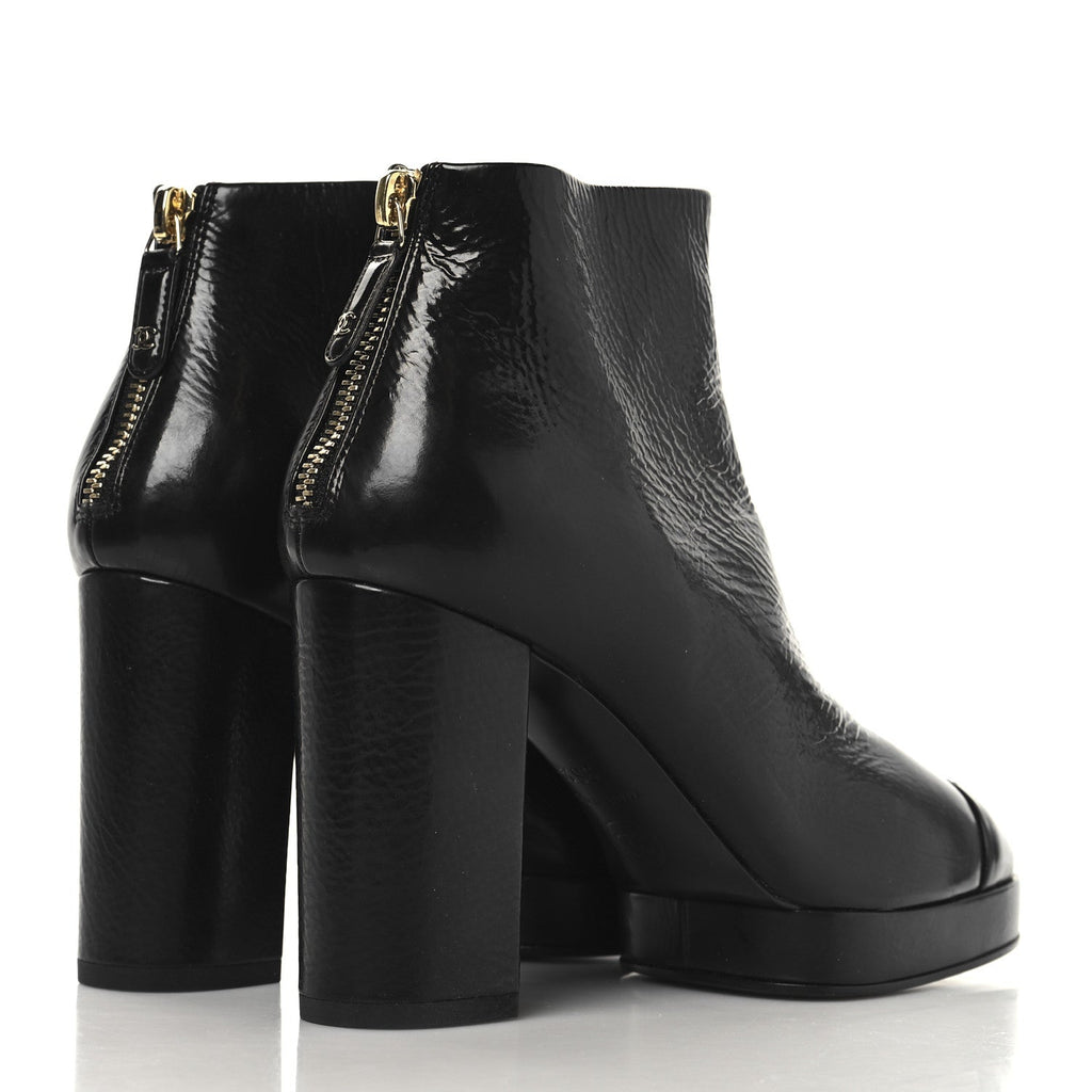 Chanel Crumpled Calfskin Cap Toe CC Ankle Boots 35.5 Black