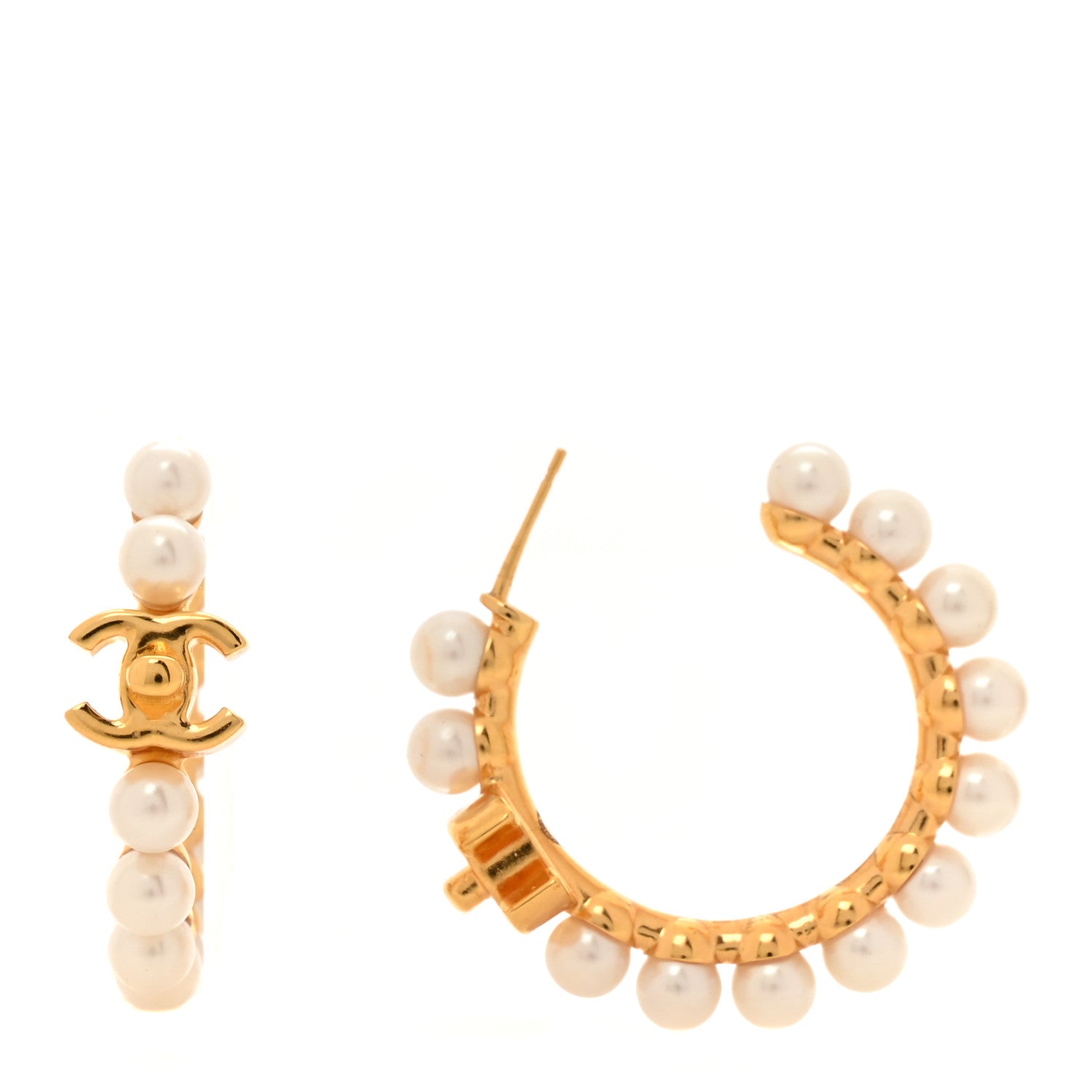 Chanel Pearl CC More Is More Small Hoop Earrings Gold