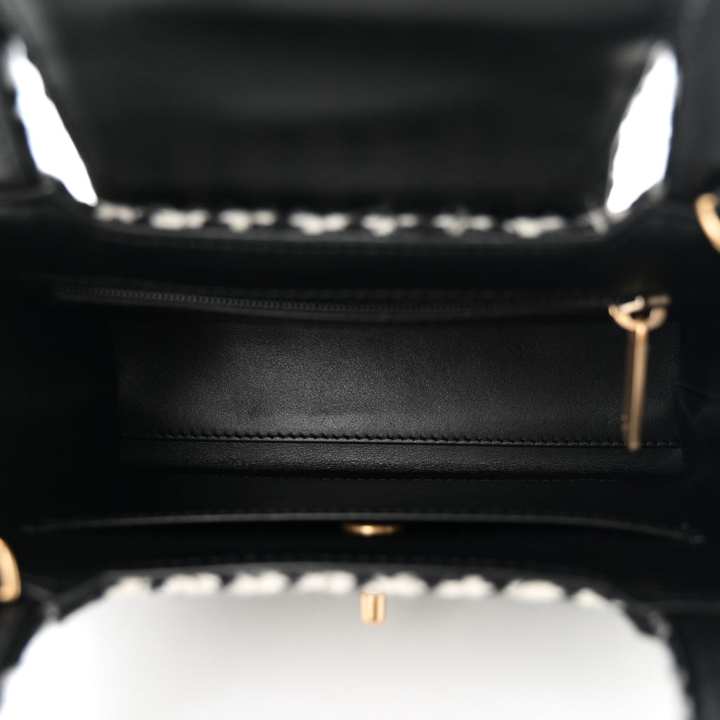 Chanel Tweed Houndstooth Quilted Nano Kelly Shopper Black White