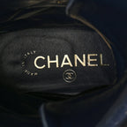 Chanel Fabric Patent Lambskin Quilted CC Lace Up Combat Boots 37 Navy Blue Black