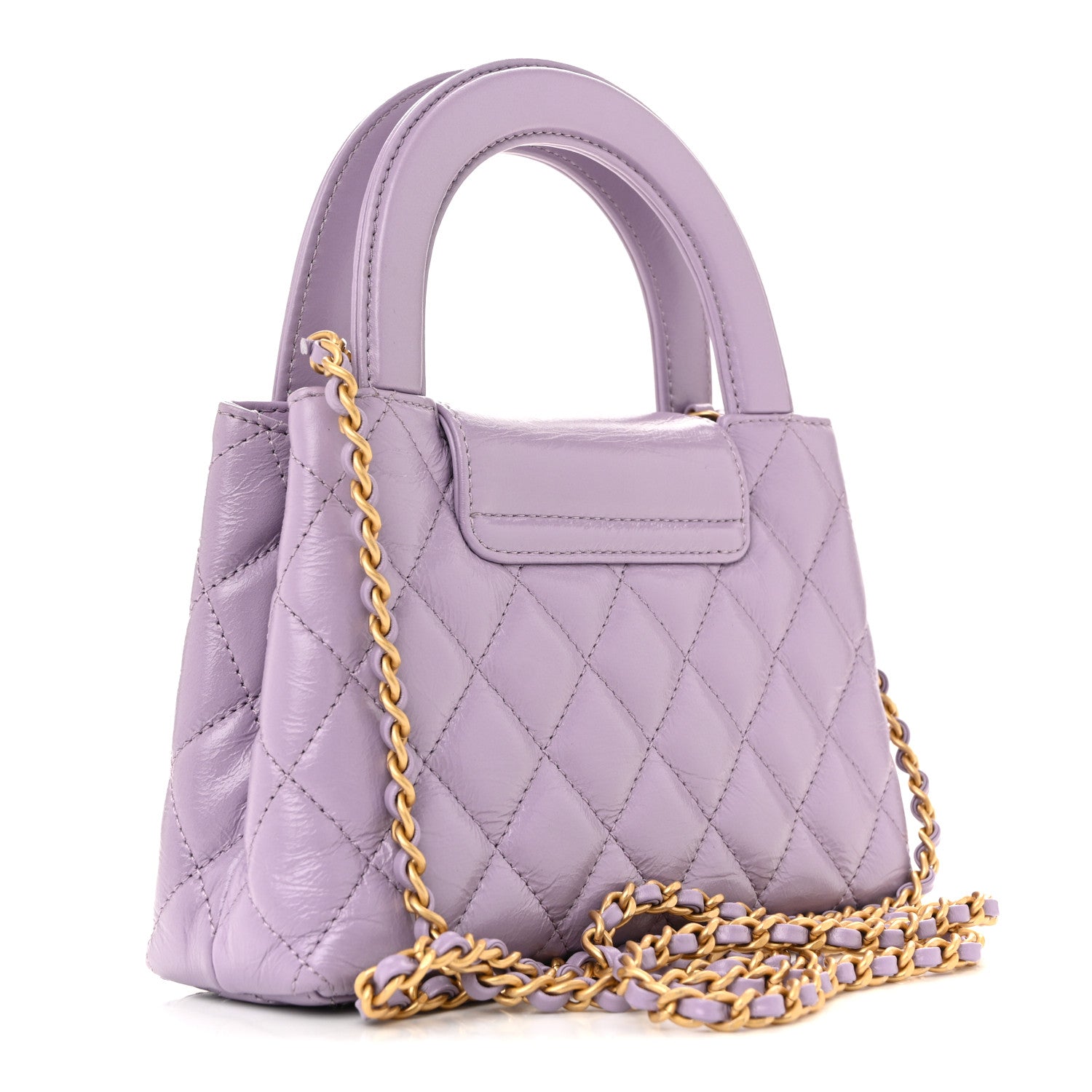 Chanel Shiny Aged Calfskin Quilted Nano Kelly Shopper Lilac