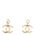 Chanel Crystal CC Circle Drop Earrings Gold