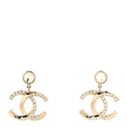 Chanel Crystal CC Circle Drop Earrings Gold