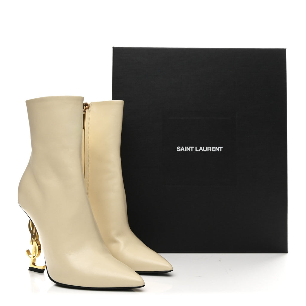 Saint Laurent Calfskin Opyum 110 Ankle Boots 38.5 Real Beige