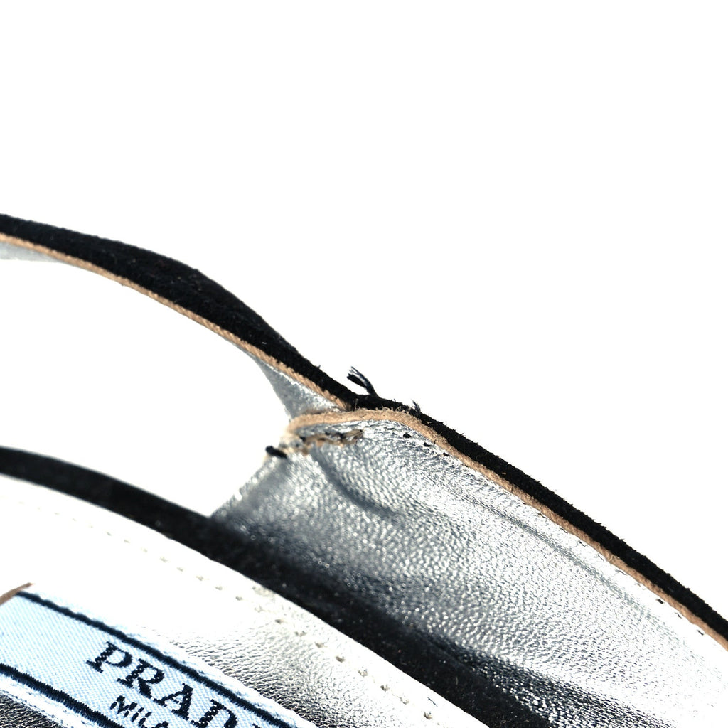 Prada Suede Crystal Block Heel Slingback Pump 37 Black
