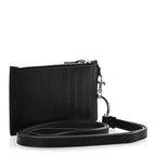 Balenciaga Grained Calfskin Miami Logo Cash Coin Card Holder On Keychain Black