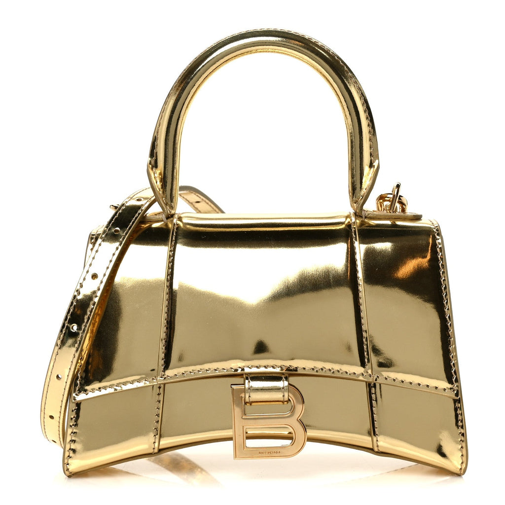 Balenciaga Mirror Calfskin Hourglass Top Handle Bag XS Gold