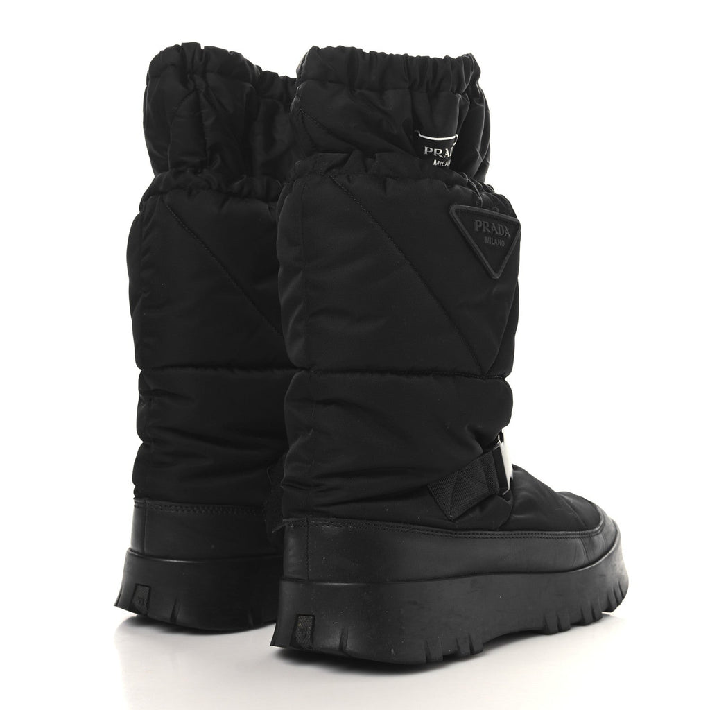Prada Re-Nylon Gabardine Rubber Triangle Logo Mens Padded Snow Boots 8.5 Black
