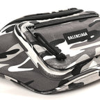 Balenciaga Distressed Nylon Canvas Camo Logo Explorer Beltpack Black White Gray