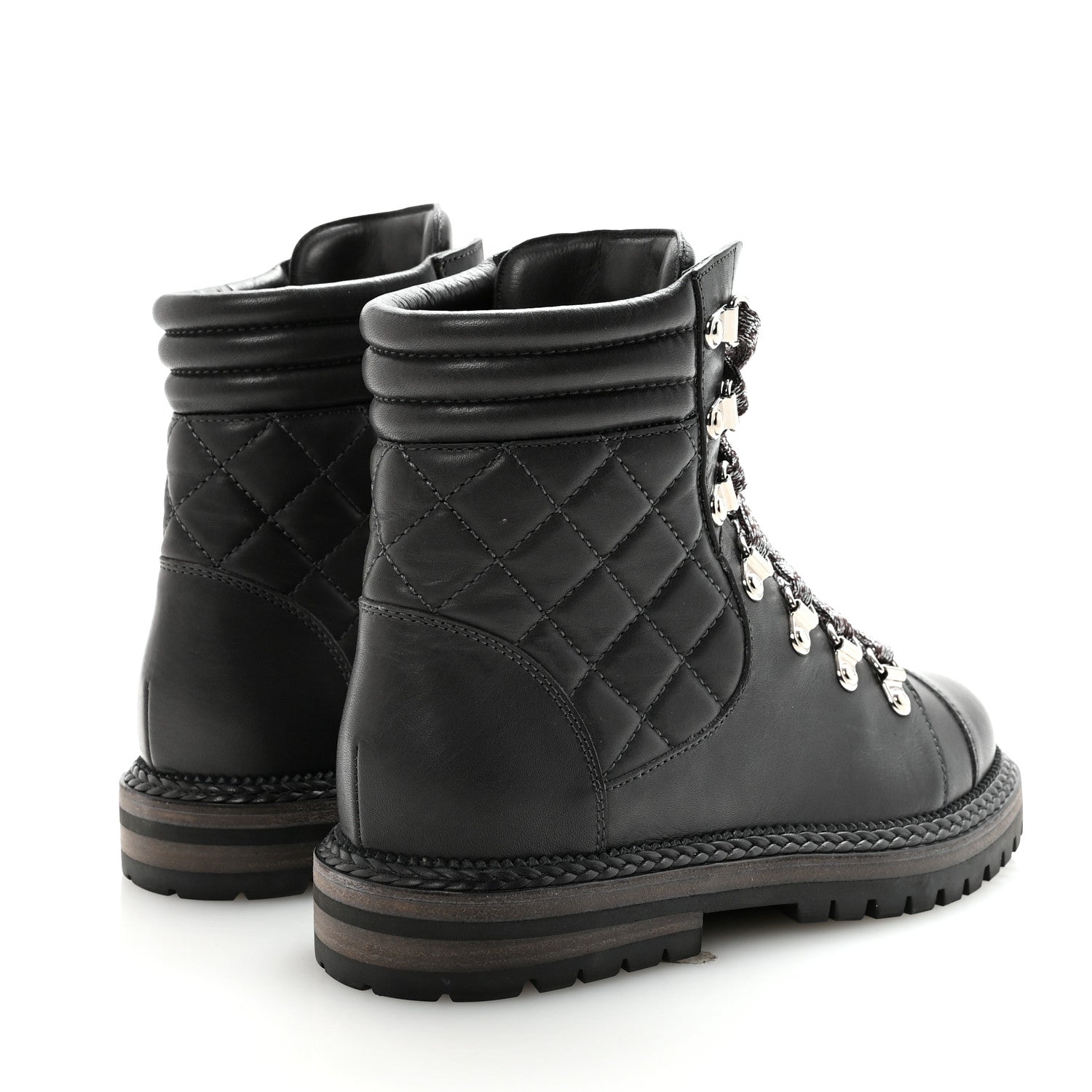 Chanel Lambskin Quilted Lace Up Boots 35.5 Grey