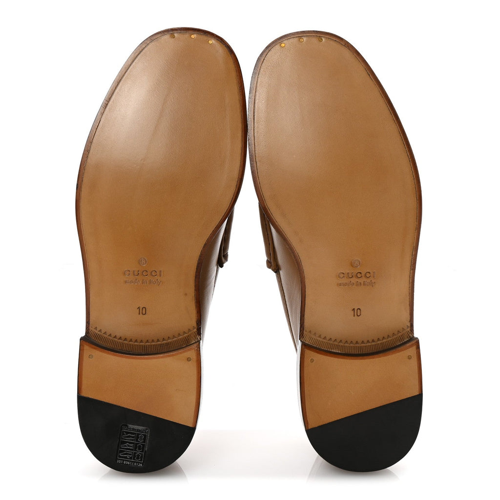 Gucci Mandala Goatskin Mens Horsebit Loafers 10 Friky Taupe