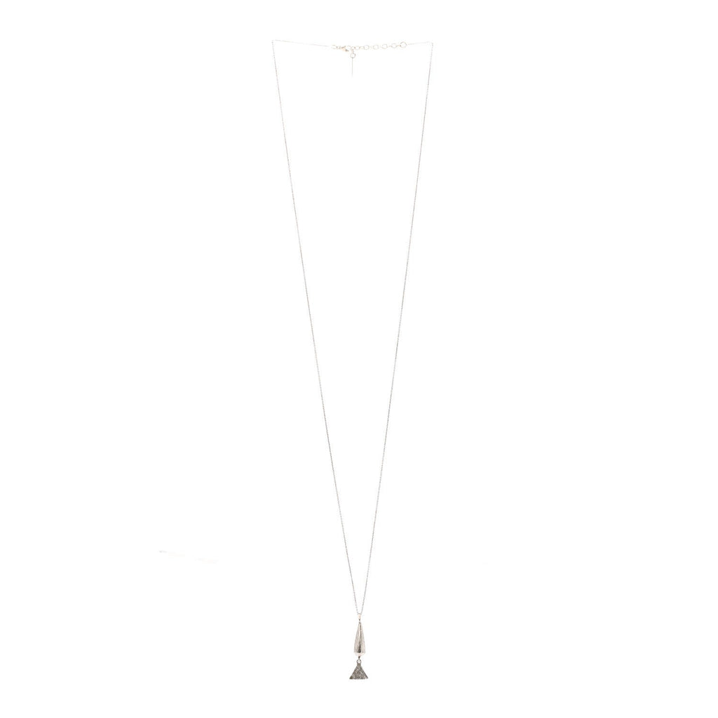 Saint Laurent Brass Triangle Pendant Long Necklace Oxidized Silver
