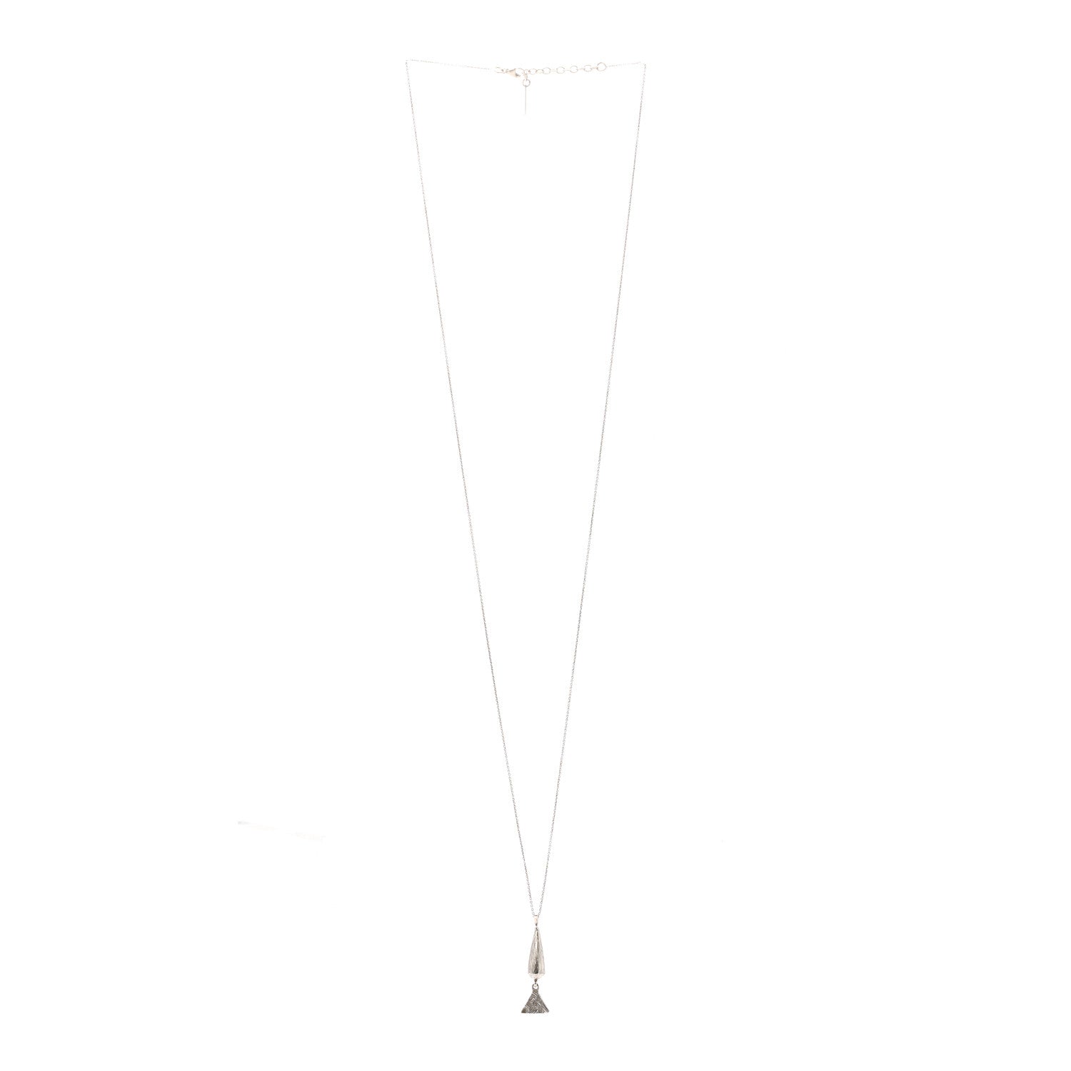 Saint Laurent Brass Triangle Pendant Long Necklace Oxidized Silver
