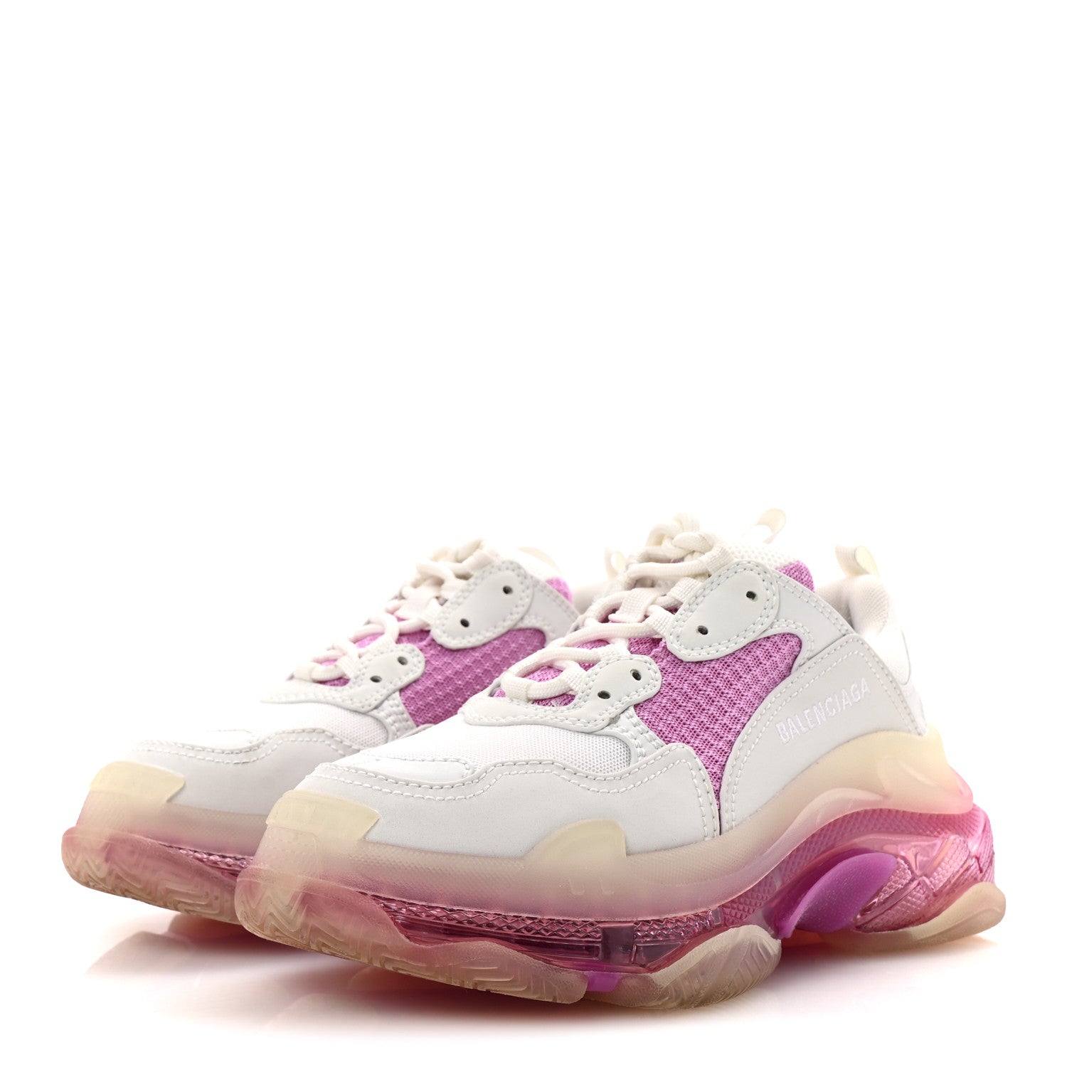 Balenciaga Fabric Mesh Clear Sole Womens Triple S Sneakers 37 White Pink