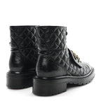 Chanel Shiny Calfskin Quilted Lace Up Combat Boots 38.5 Black