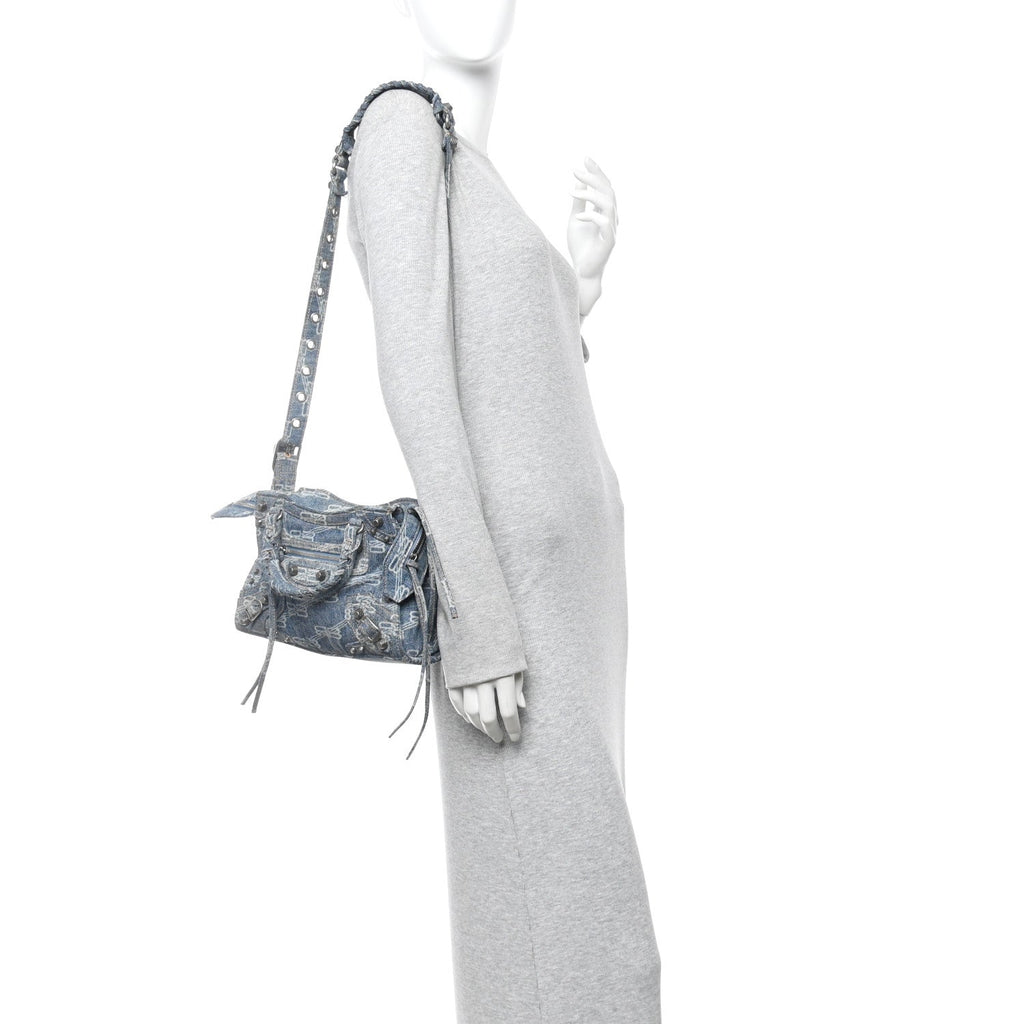 Balenciaga Denim BB Monogram Neo Cagole Handbag XS Blue