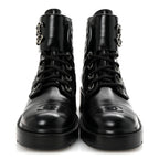 Chanel Shiny Lambskin Quilted Lace Up Combat Boots 39 Black