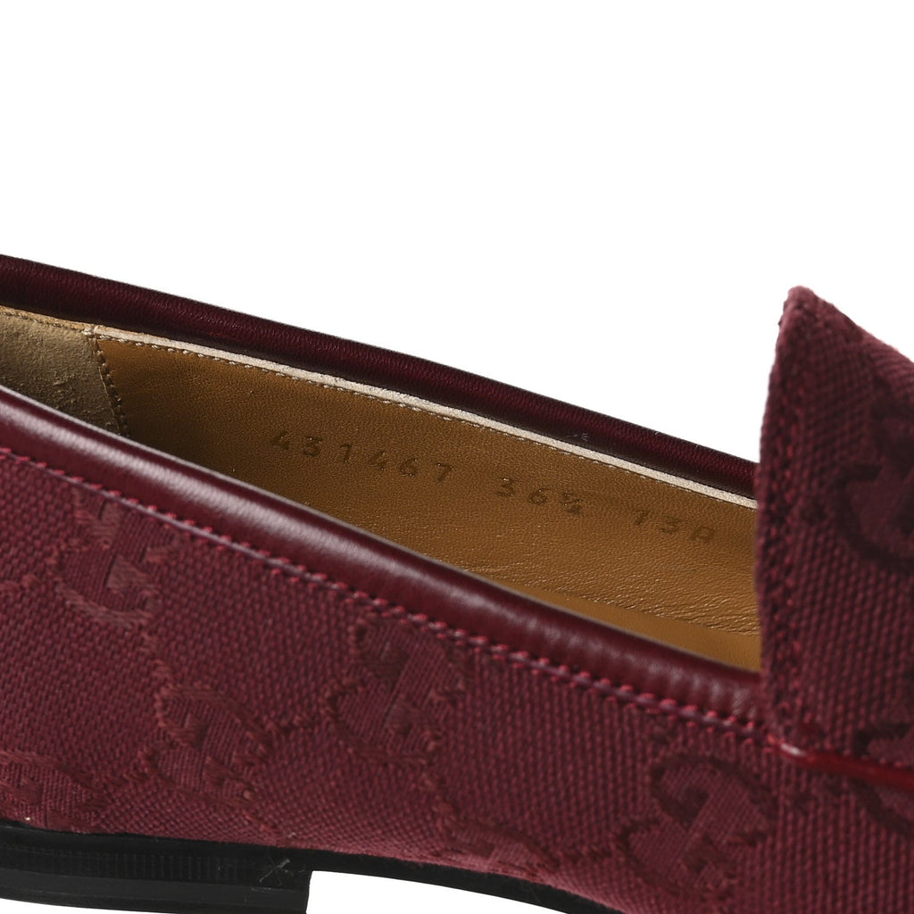Gucci New Canvas GG Monogram Malaga Kid Horsebit Womens Jordaan Loafers 36.5 Rosso Ancora