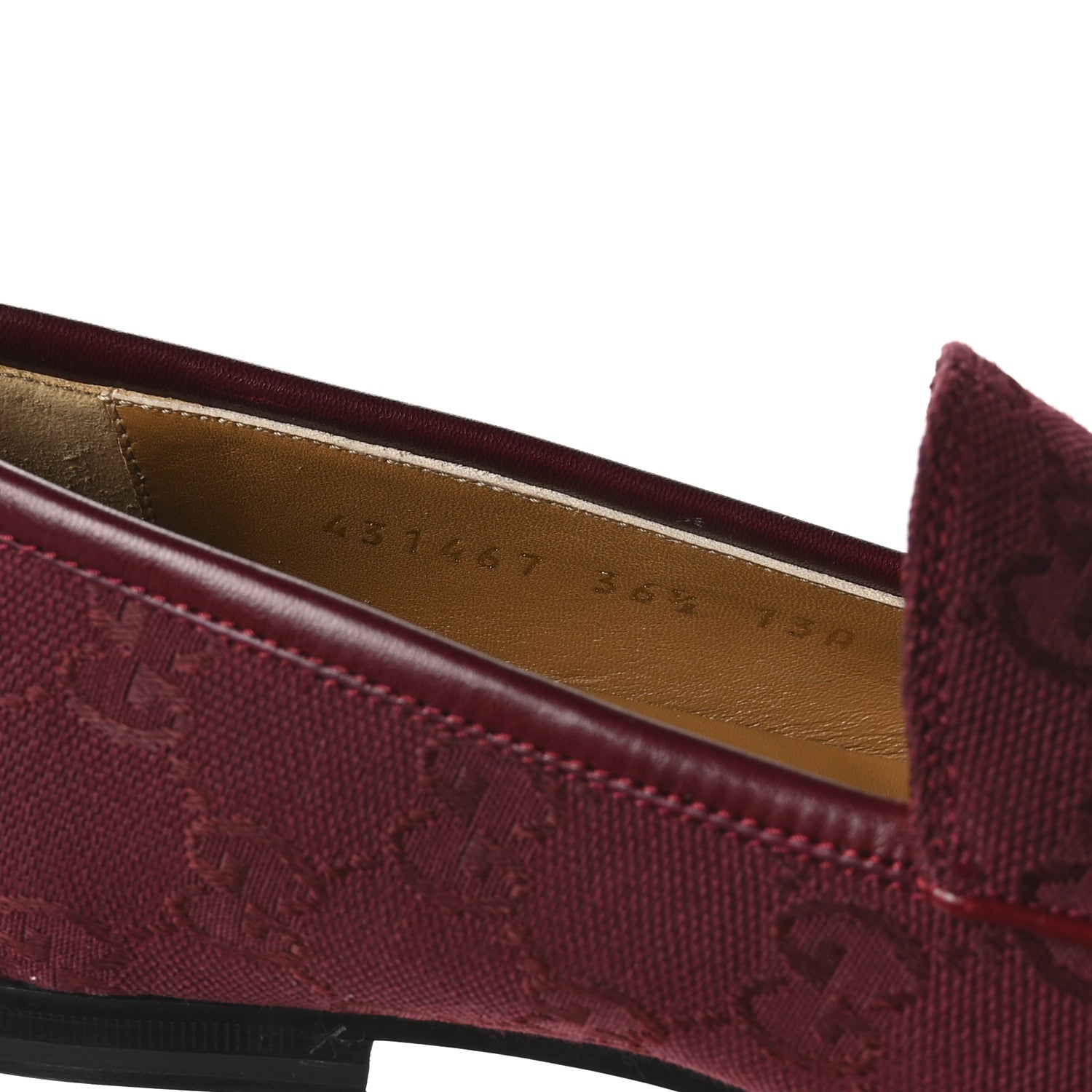 Gucci New Canvas GG Monogram Malaga Kid Horsebit Womens Jordaan Loafers 36.5 Rosso Ancora