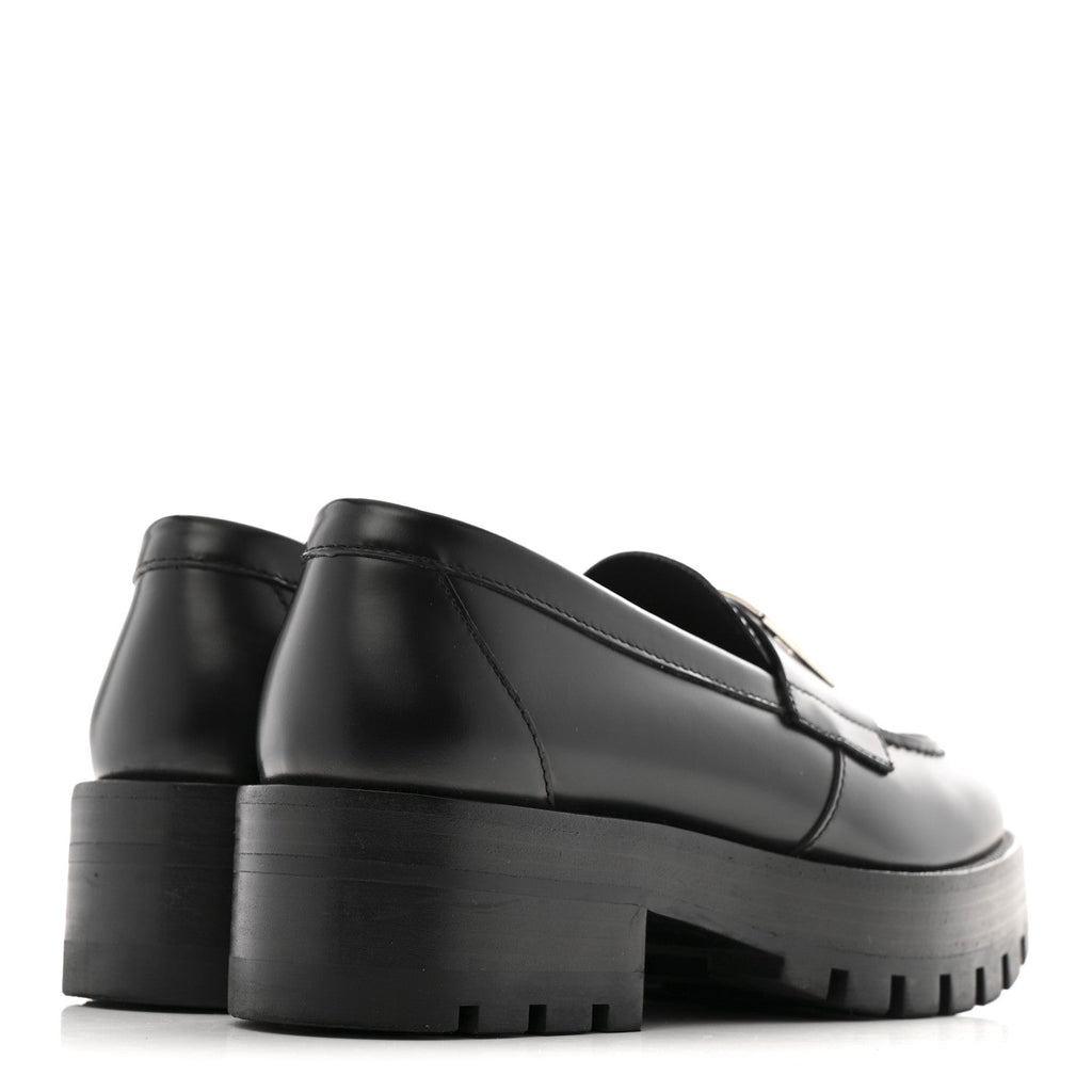 Chanel Calfskin Metal CC Loafers 35 Black