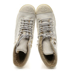 Chanel Suede Pony Hair Shearling Lace Up Combat Boots 37.5 White Black