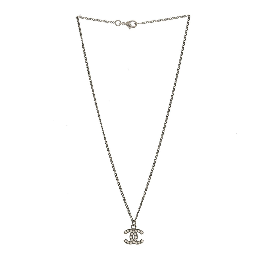 Chanel Crystal Timeless CC Necklace Silver