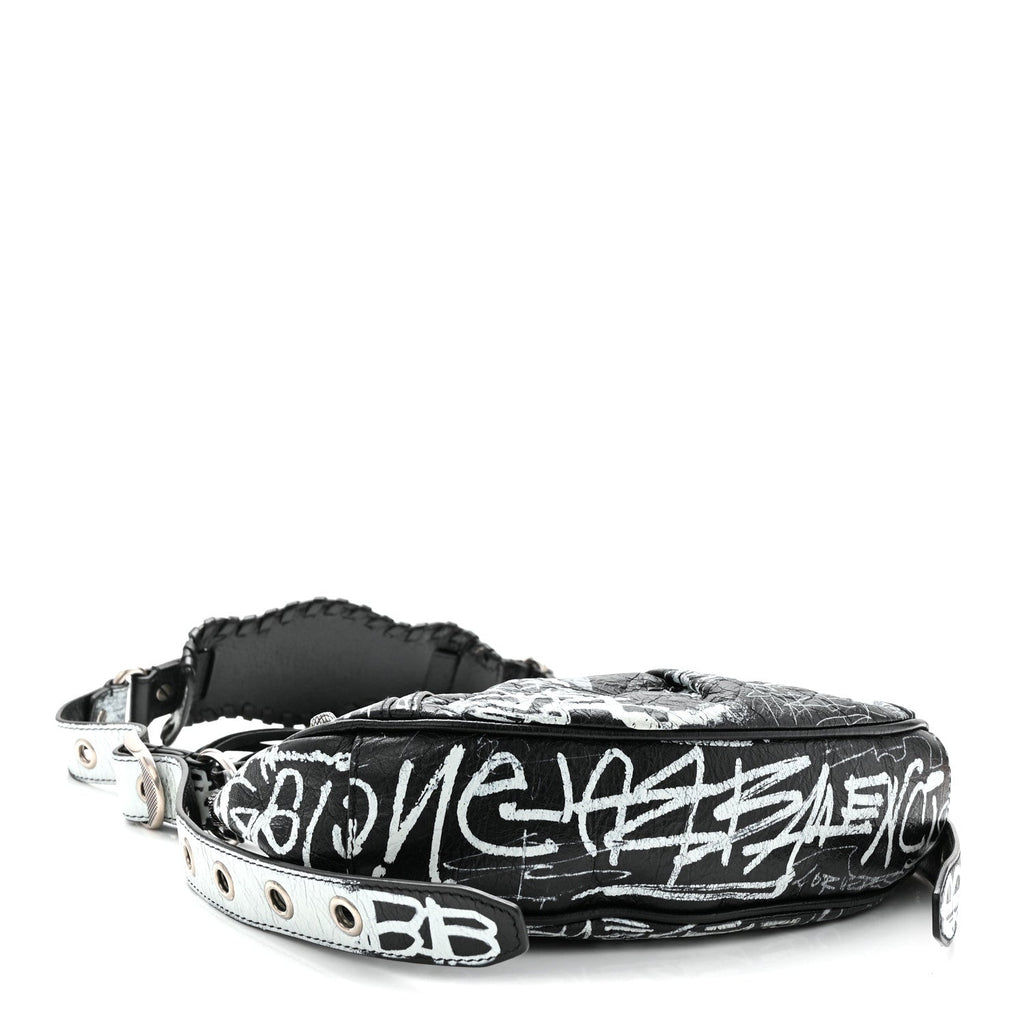 Balenciaga Agneau Arena Graffiti Le Cagole Shoulder Bag XS Black