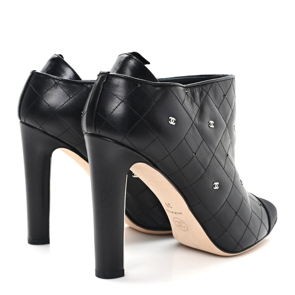 Chanel Lambskin Quilted CC Cap Toe Booties 38 Black