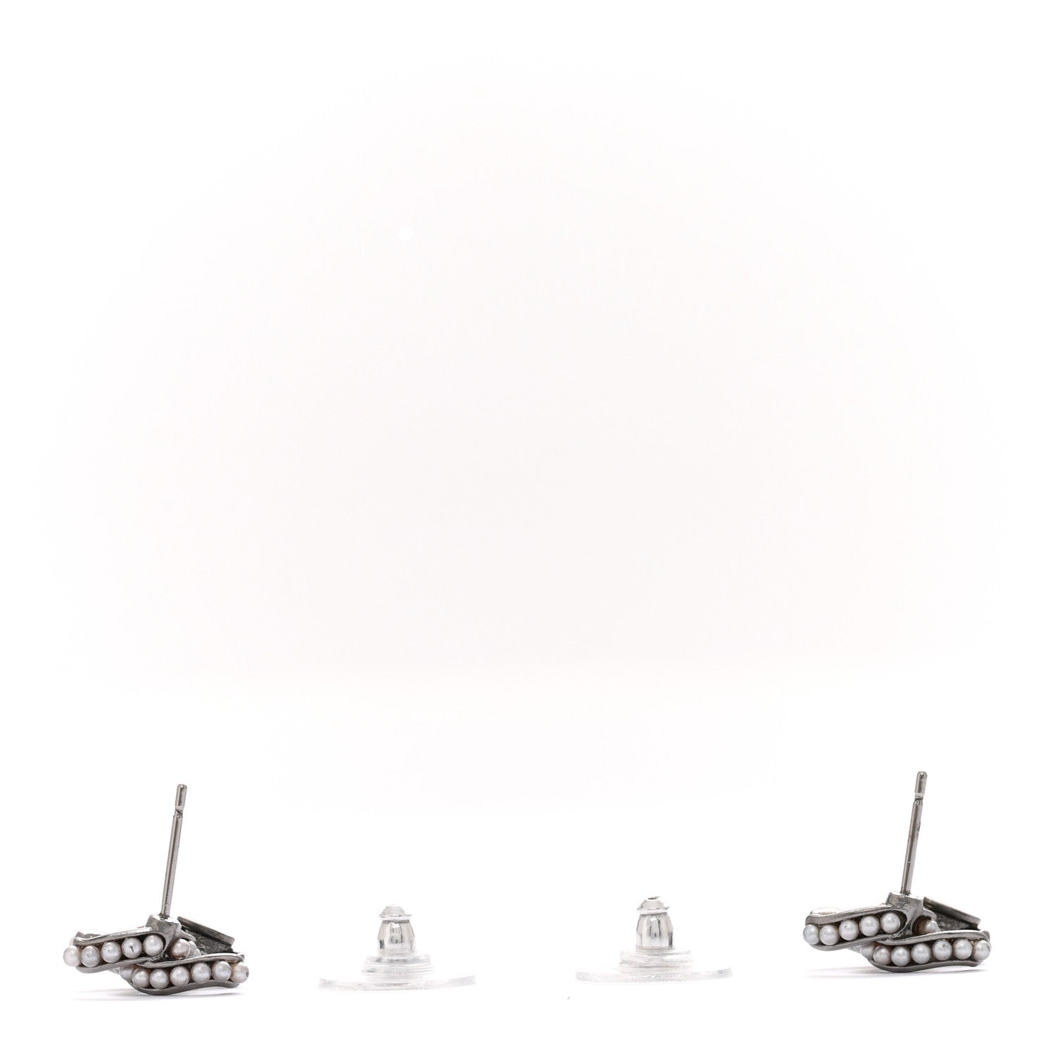 Chanel Pearl Twisted CC Earrings Ruthenium