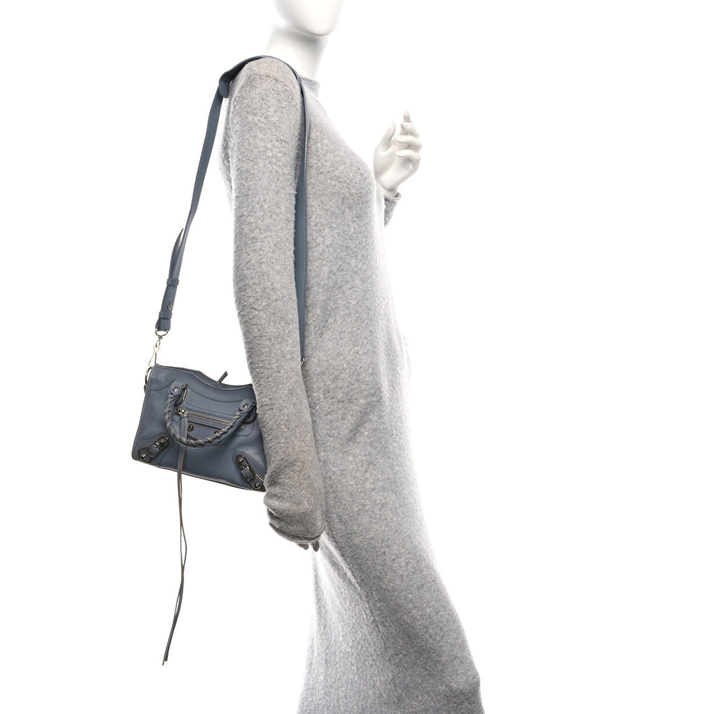 Balenciaga Chevre Silver Metallic Edge Hardware Mini City Bleu Acier