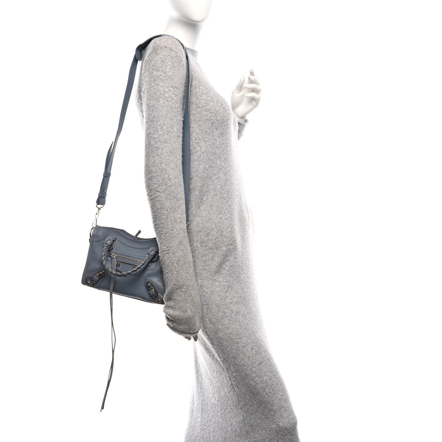 Balenciaga Chevre Silver Metallic Edge Hardware Mini City Bleu Acier