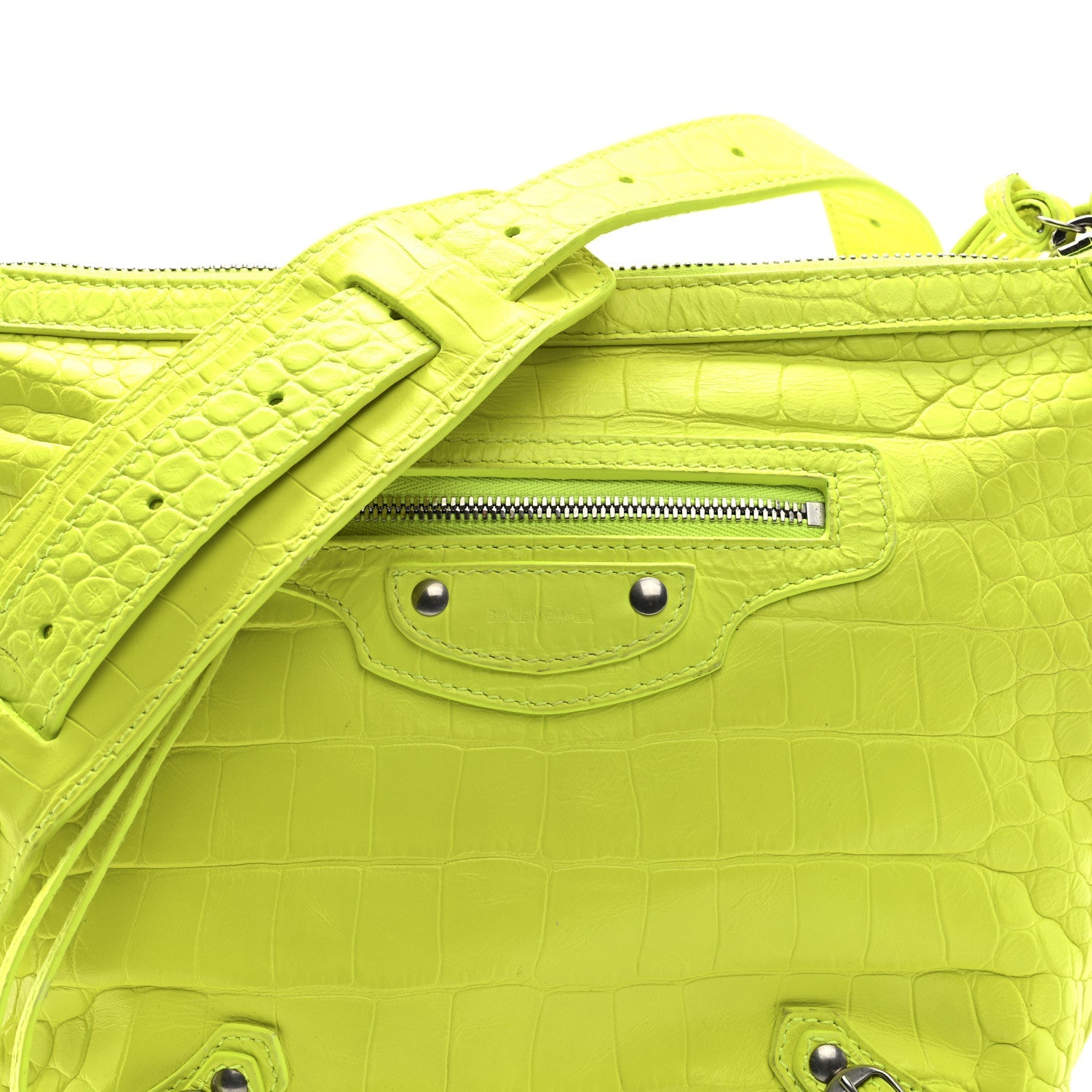 Balenciaga Extra Supple Calfskin Crocodile Embossed Neo Classic Hardware Hobo XS Flou Yellow