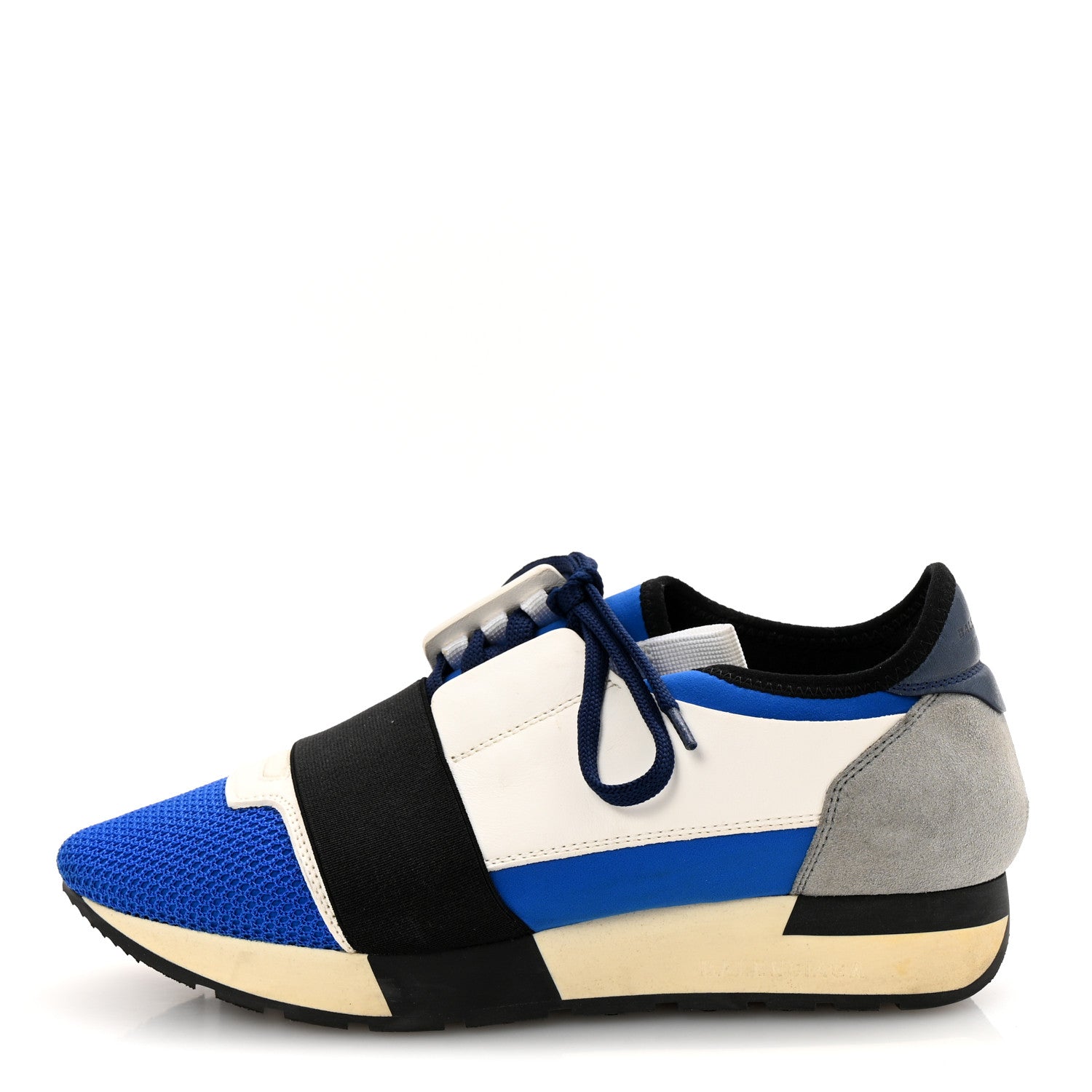 Balenciaga Mesh Neoprene Calfskin Suede Womens Race Runner Sneakers 37 Bleu Saphir White Black