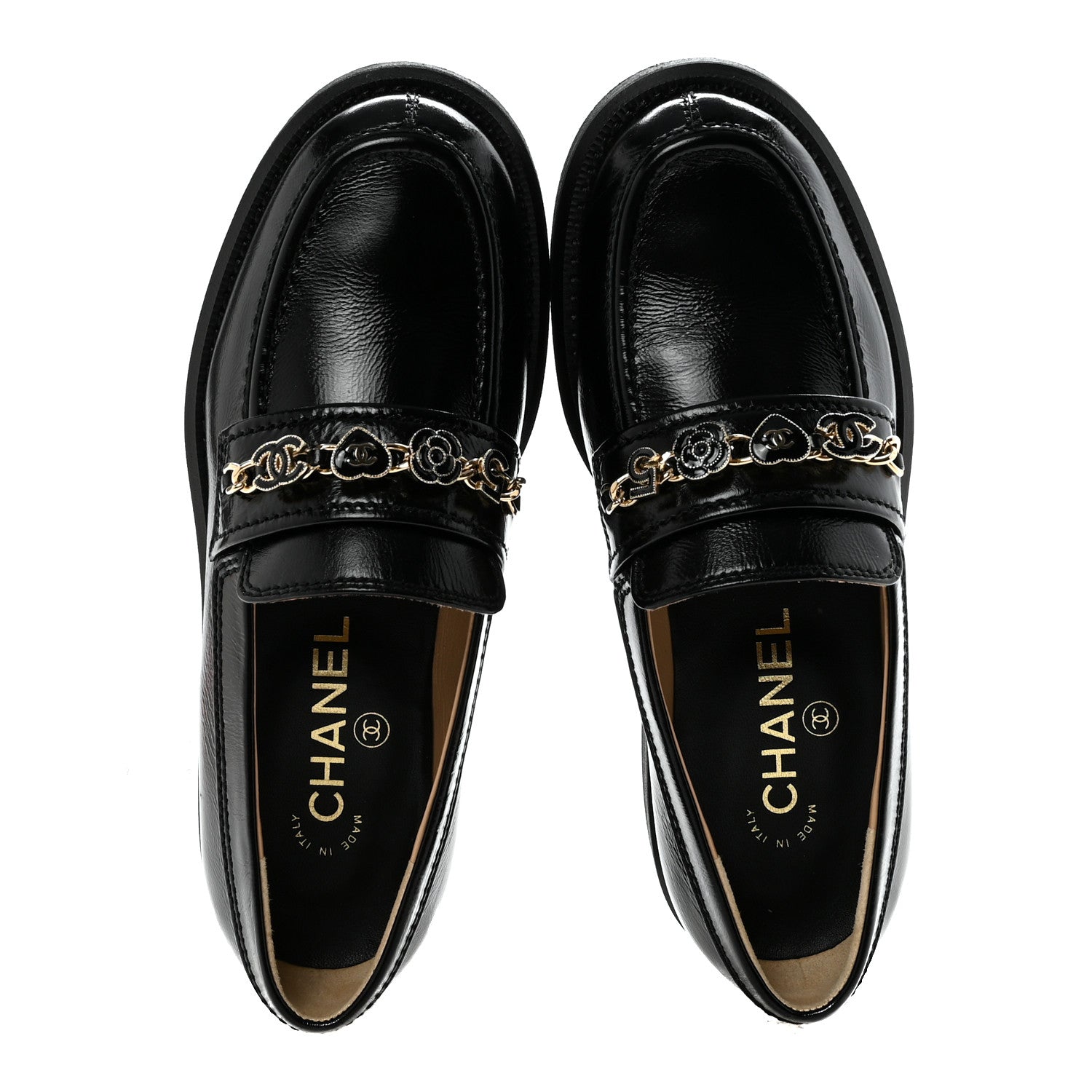 Chanel Calfskin Enamel Charms Mocassin Loafers 35.5 Black