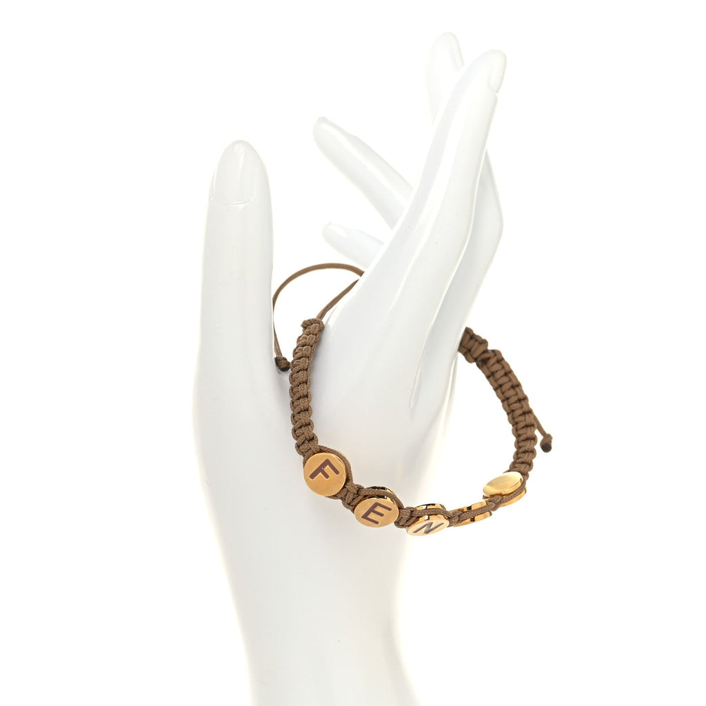 Fendi Fabric Braided Studded Bracelet Brown
