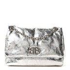 Balenciaga Metallized Arena Calfskin MIni Monaco Chain Shoulder Bag Silver