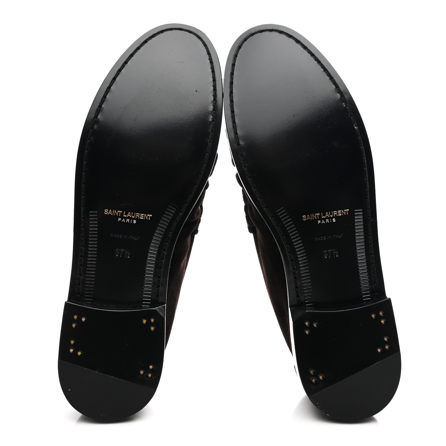 Saint Laurent Suede Le Loafer 15 Penny Slippers 37.5 Dark Chocolate