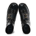 Chanel Shiny Calfskin Quilted Lace Up Combat Boots 38.5 Black