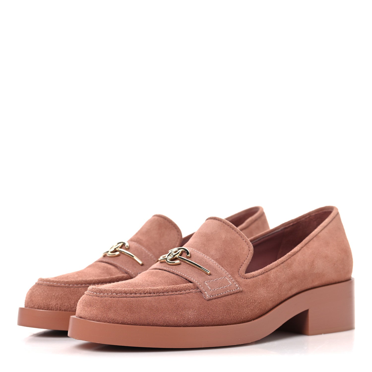 Chanel Suede Metal CC Mocassin Loafers 38 Pink