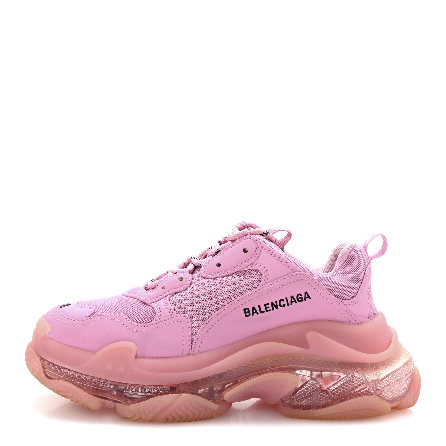 Balenciaga Fabric Mesh Clear Sole Womens Triple S Sneakers 38 Pink