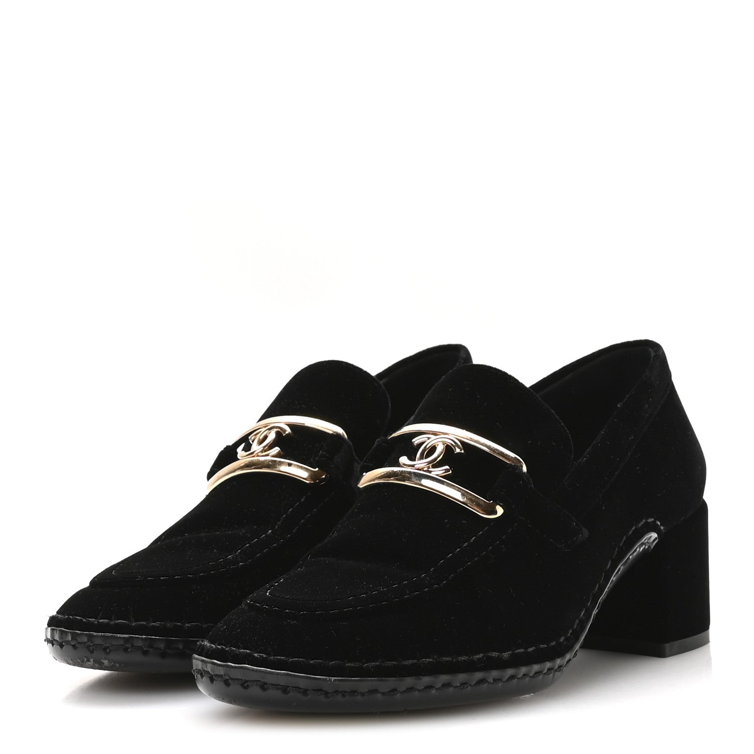 Chanel Shiny Calfskin Logo Loafers 38 Black