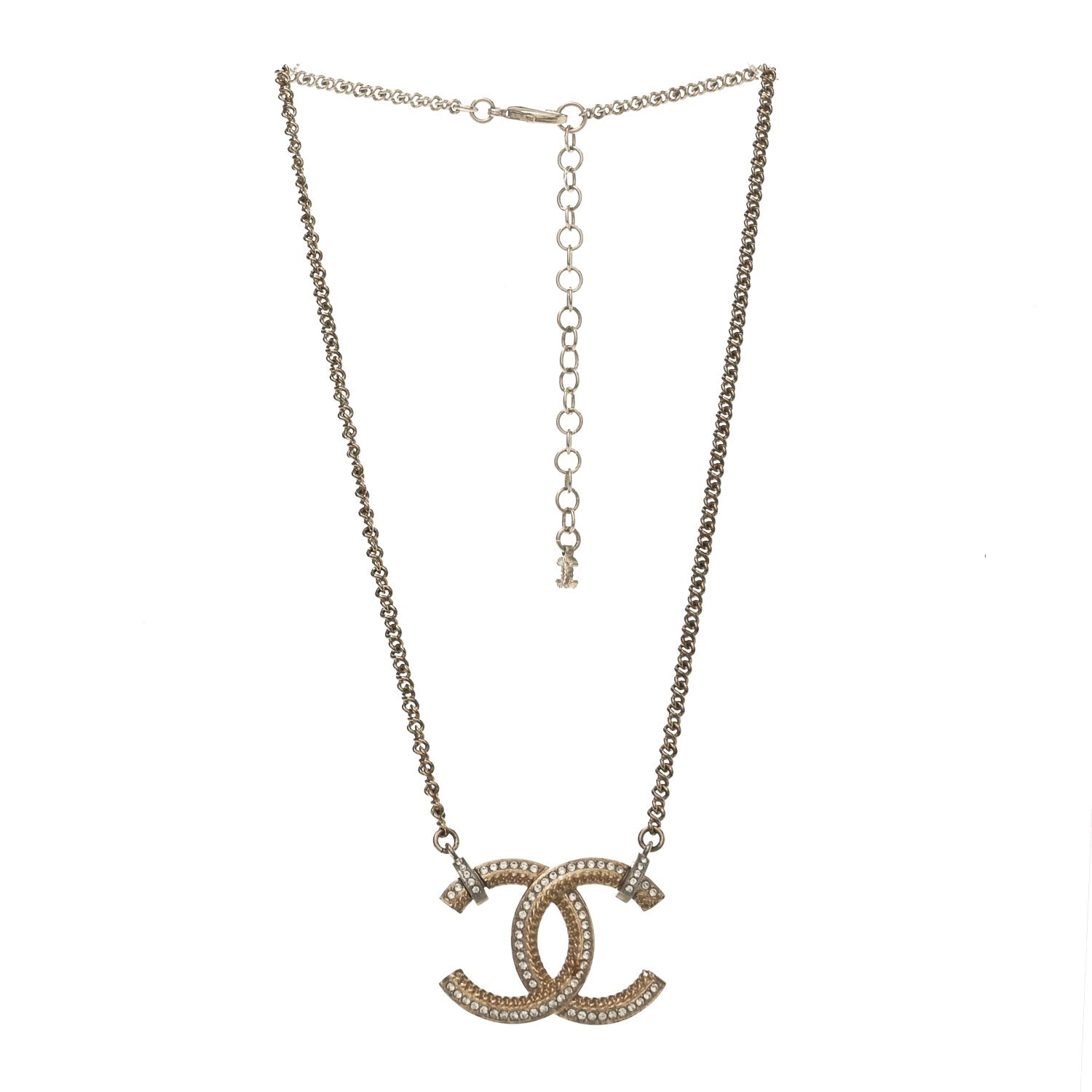 Chanel Crystal CC Pendant Necklace Gold