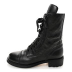 Chanel Calfskin Quilted Lace Up Combat Boots 36.5 Black