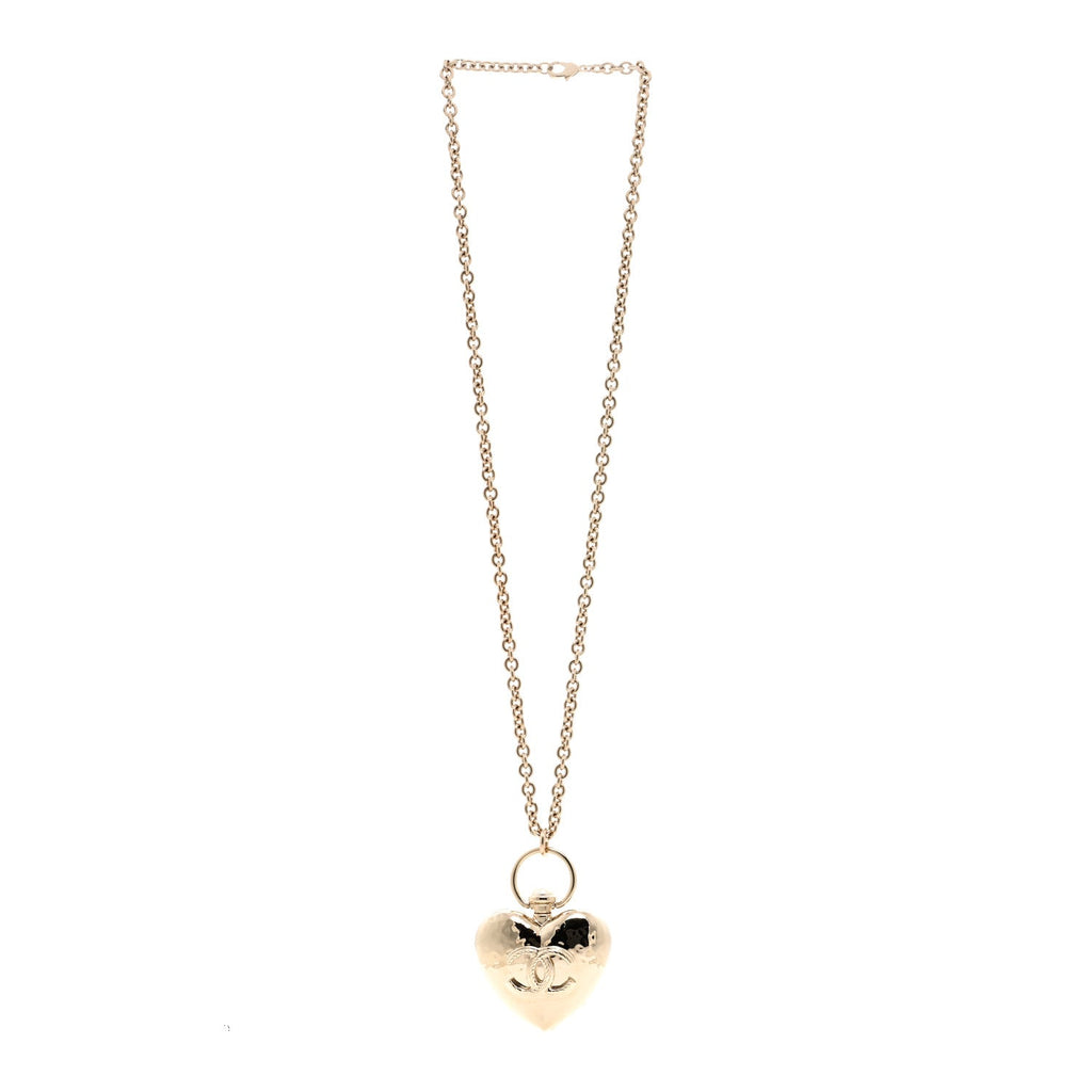 Chanel Metal CC Heart Locket Necklace Gold