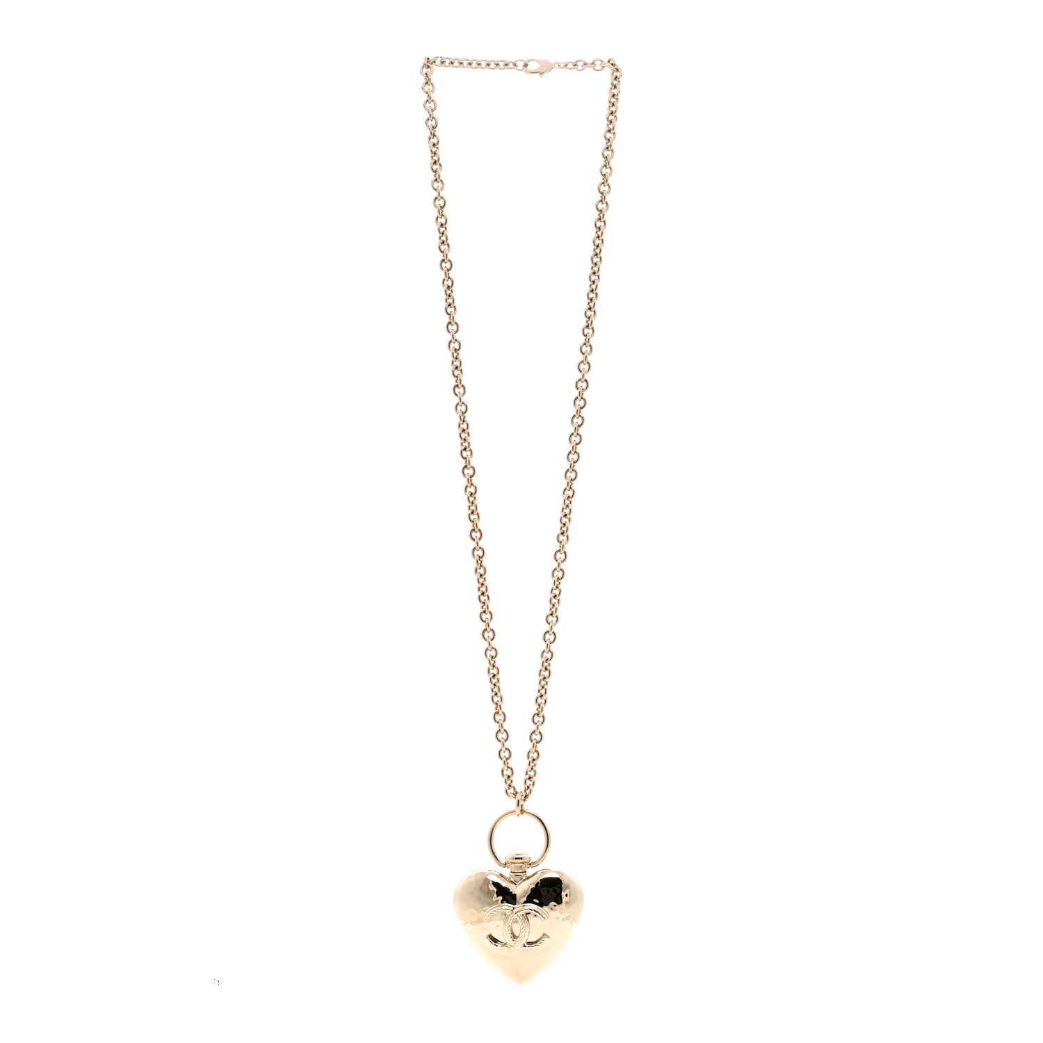 Chanel Metal CC Heart Locket Necklace Gold