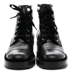 Chanel Shiny Calfskin Velvet Pearl Combat Short Boots 38 Black