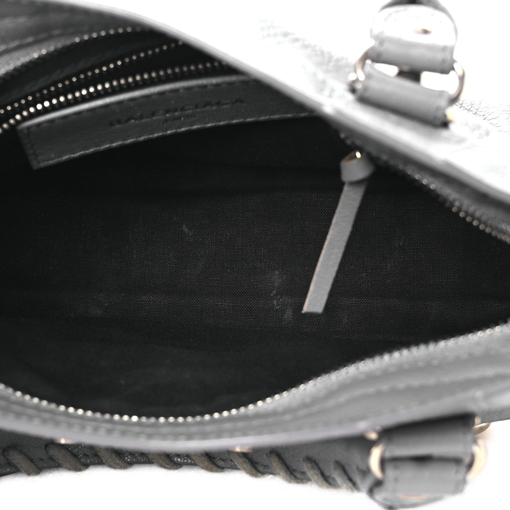 Balenciaga Chevre Silver Metallic Edge Hardware Mini City Bleu Acier