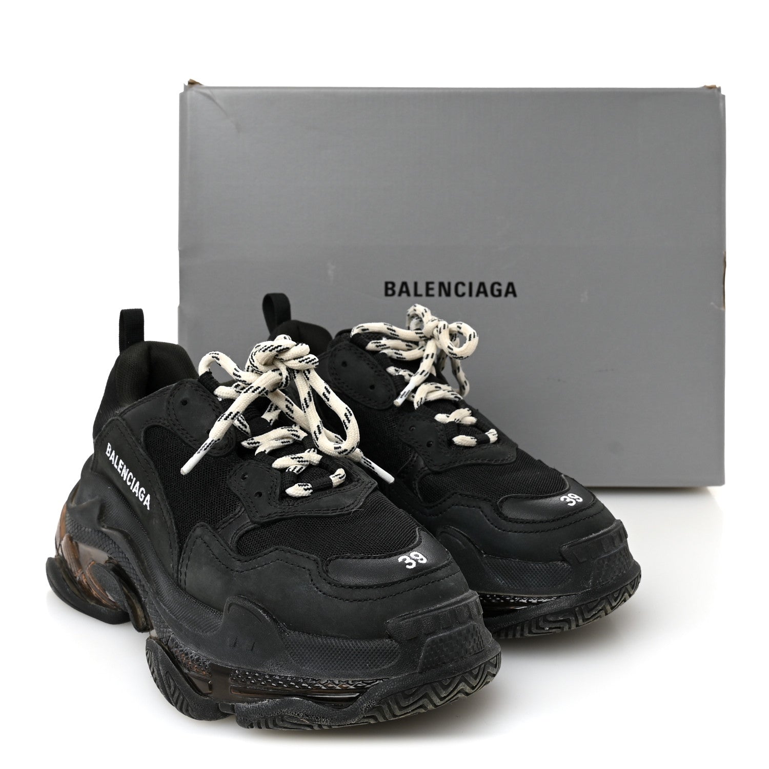 Balenciaga Fabric Mesh Womens Triple S Sneakers 39 Black